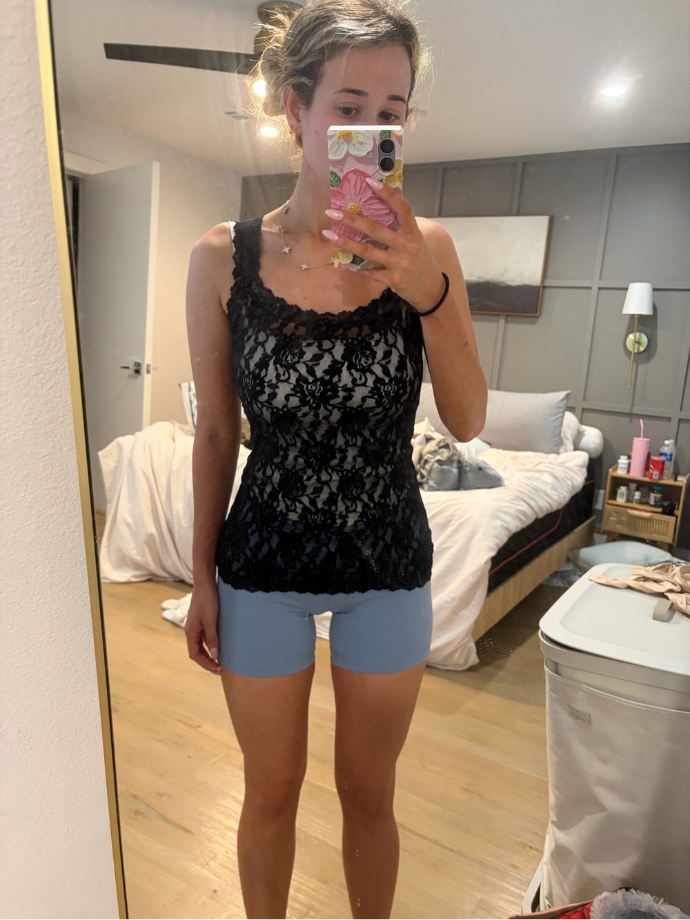 Hanky Panky Black Lace Tank Top with Scalloped Edges